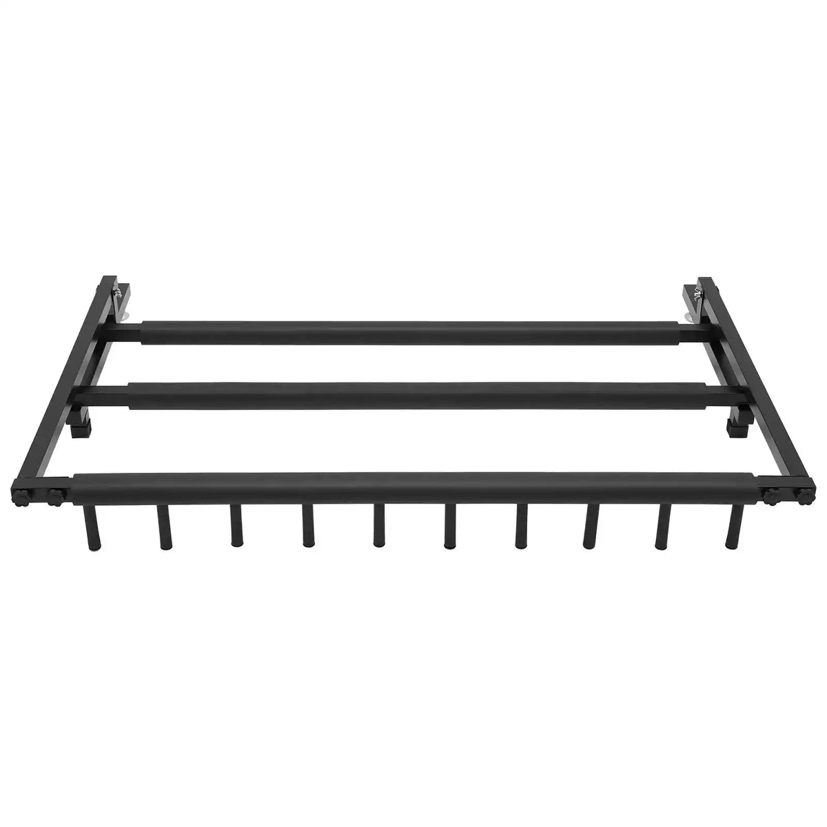 9-Way Universal Guitar Stand holding nine guitars Black foldable stand for acoustic and classical guitars.
