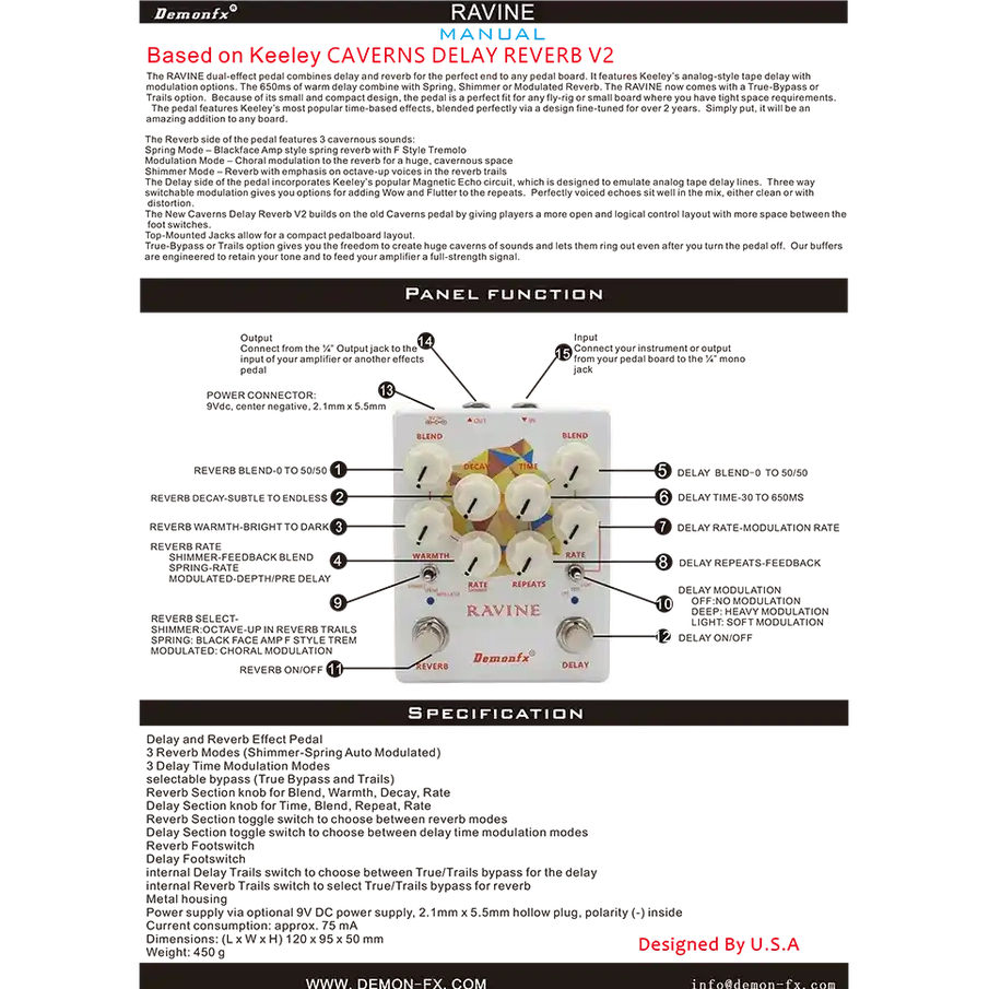 Demonfx RAVINE Reverb / Delay - StompBox Store