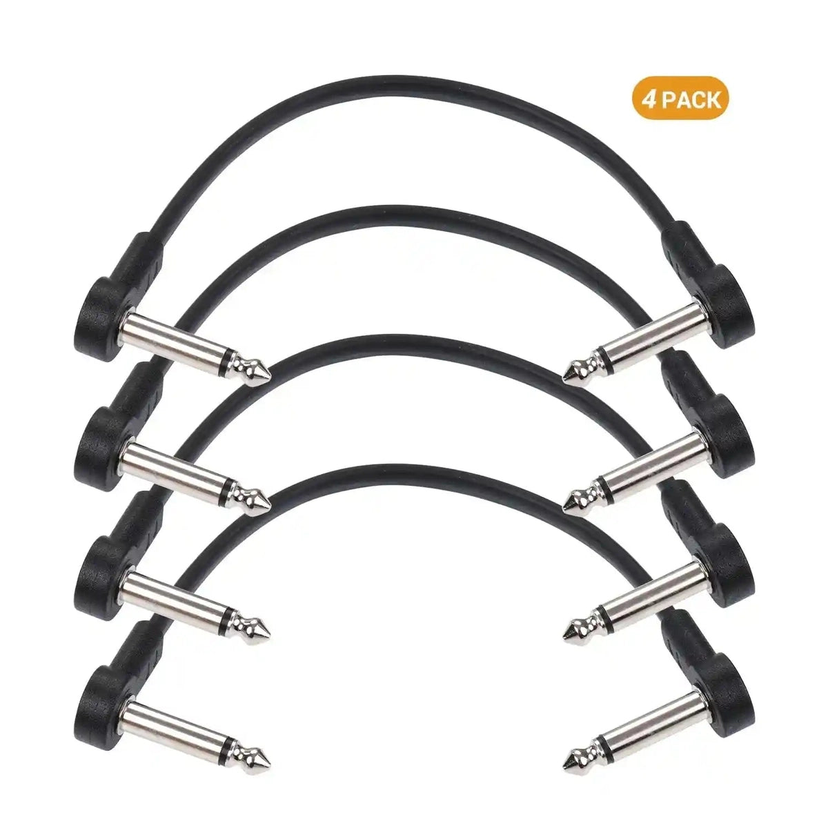 Ggiant AC-8 Pedal Patch Cables in a 4-pack with 15 cm length and right-angle connectors, ideal for organized guitar pedalboards.
