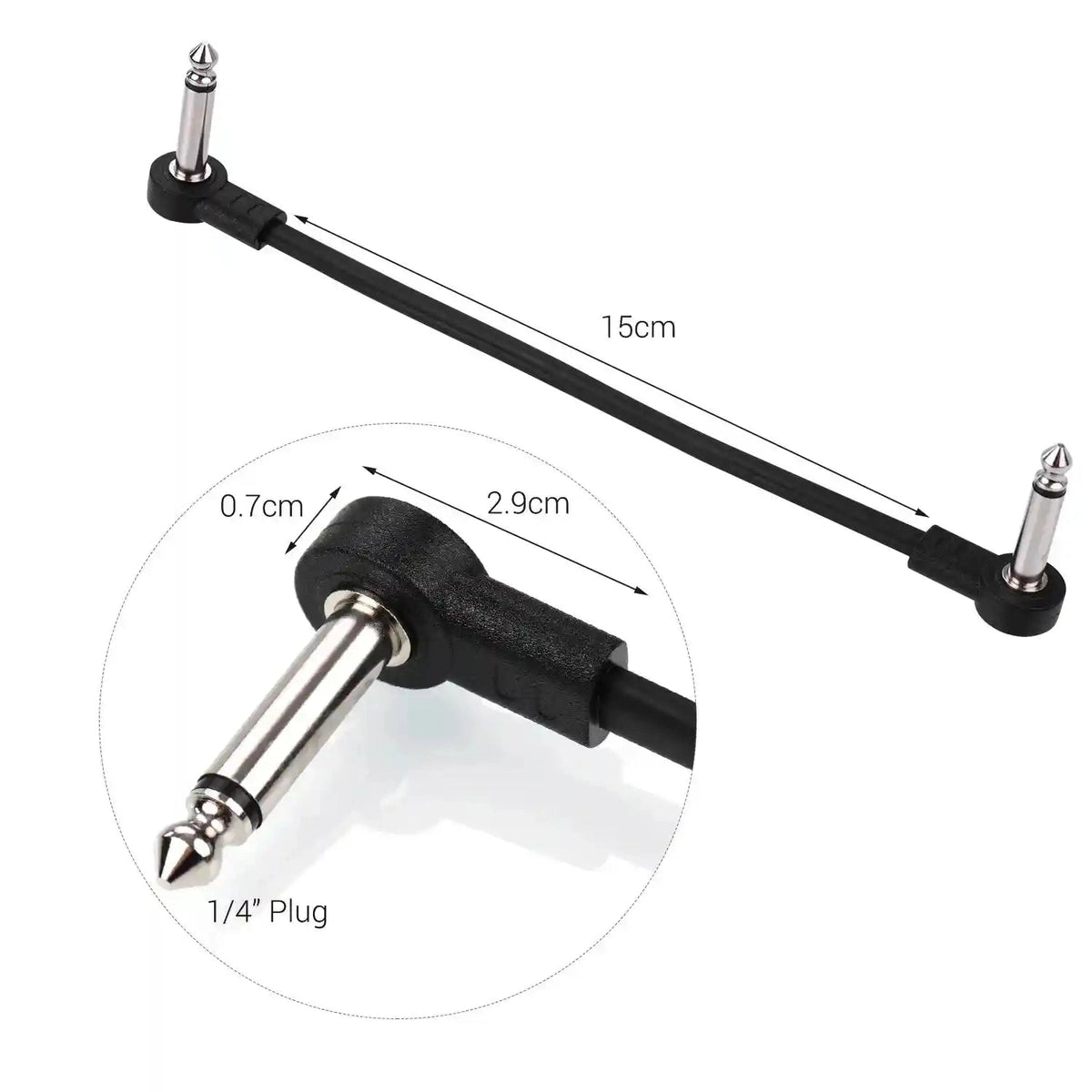 Ggiant AC-8 Pedal Patch Cable with 15 cm length and right-angle 1/4-inch connectors. Ideal for organized pedalboards and signal clarity.