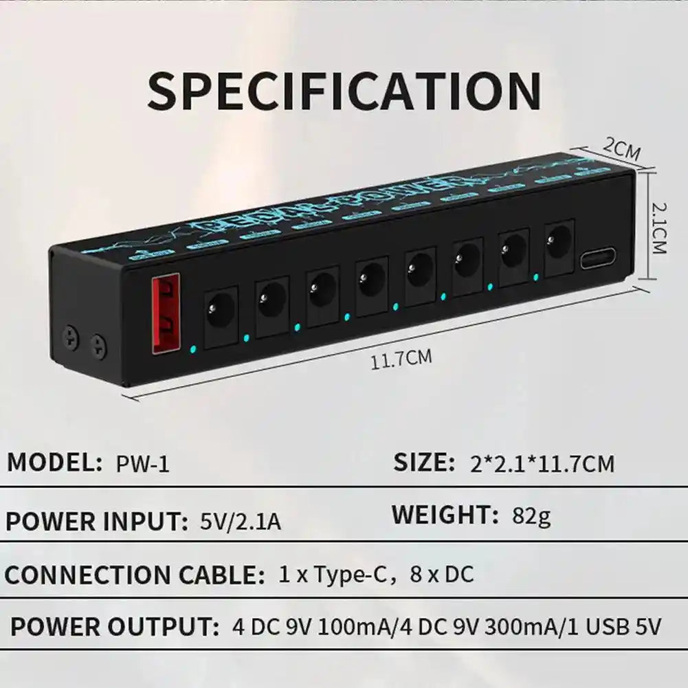 PW-1 Guitar Pedal Power Supply 8 Isolated DC Output.