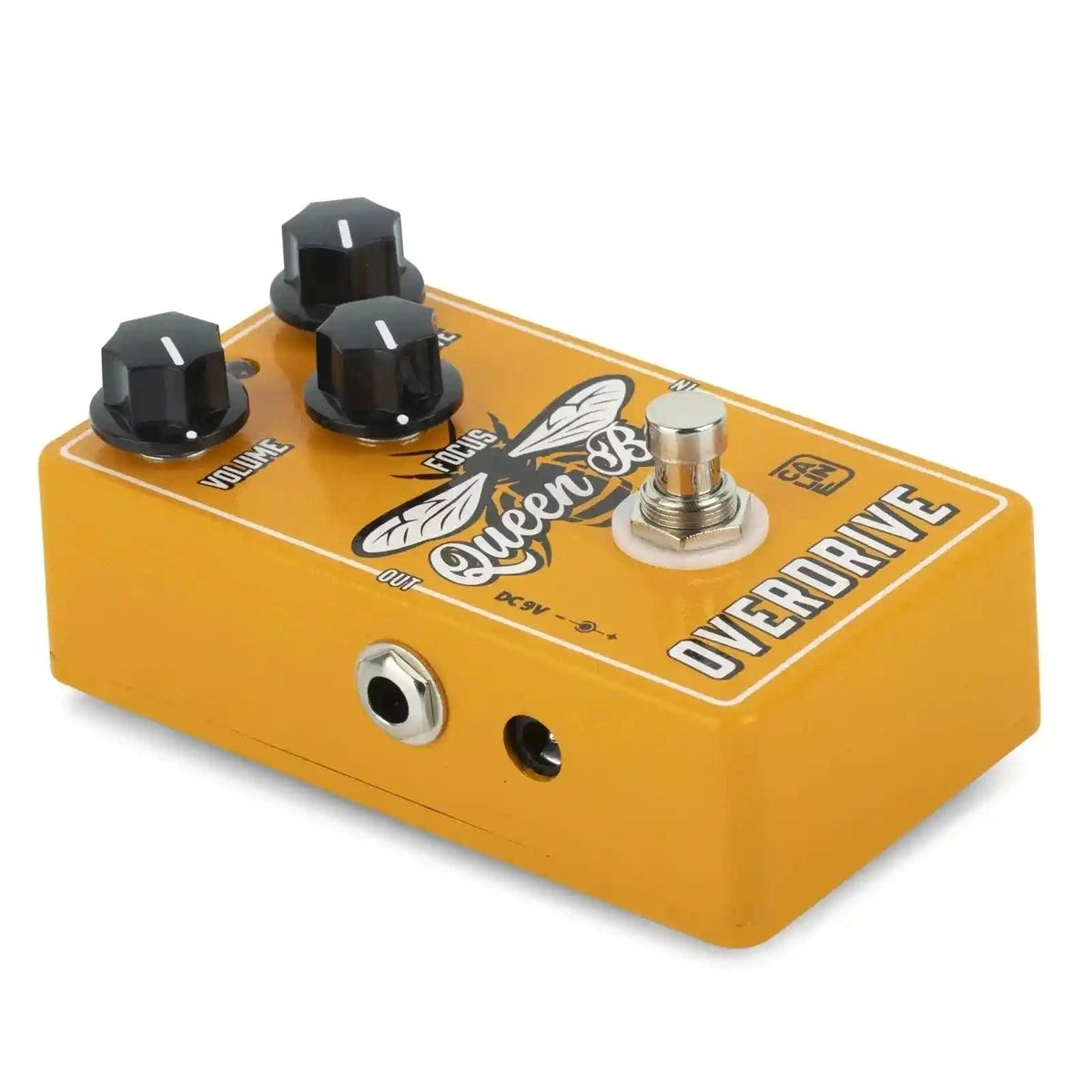 Caline CP-503 Queen Bee Overdrive pedal in yellow with black knobs, featuring a dynamic organic overdrive sound for blues and rock guitar tones.