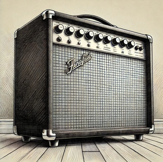 Vintage Fender Twin Amp '73 Silverface illustration with detailed knobs.