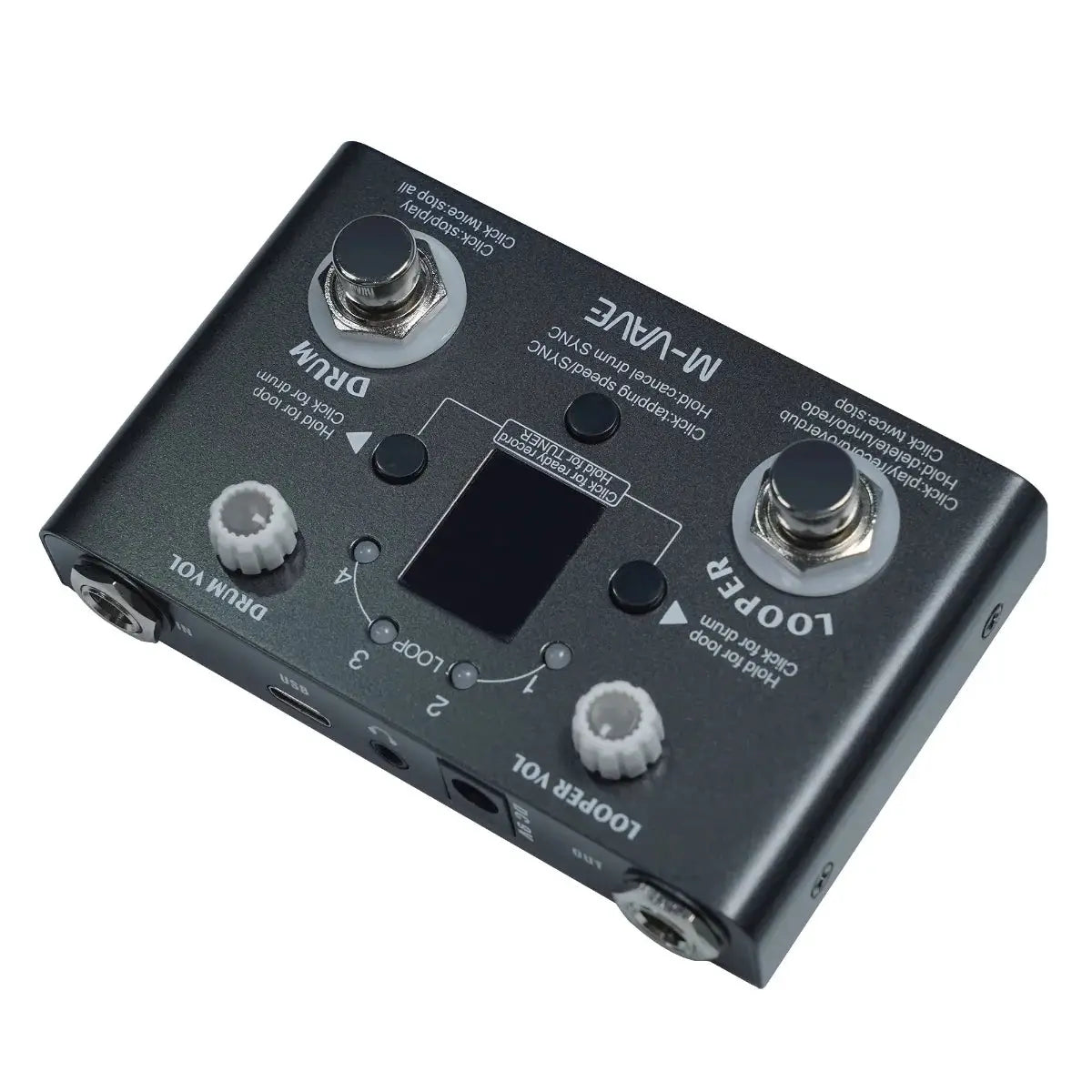 M-VAVE LOST TEMPO V2 multi-effect guitar pedal featuring a looper, drum machine, and precision tuner. Offers 30 drum patterns and 11-minute loop recording.