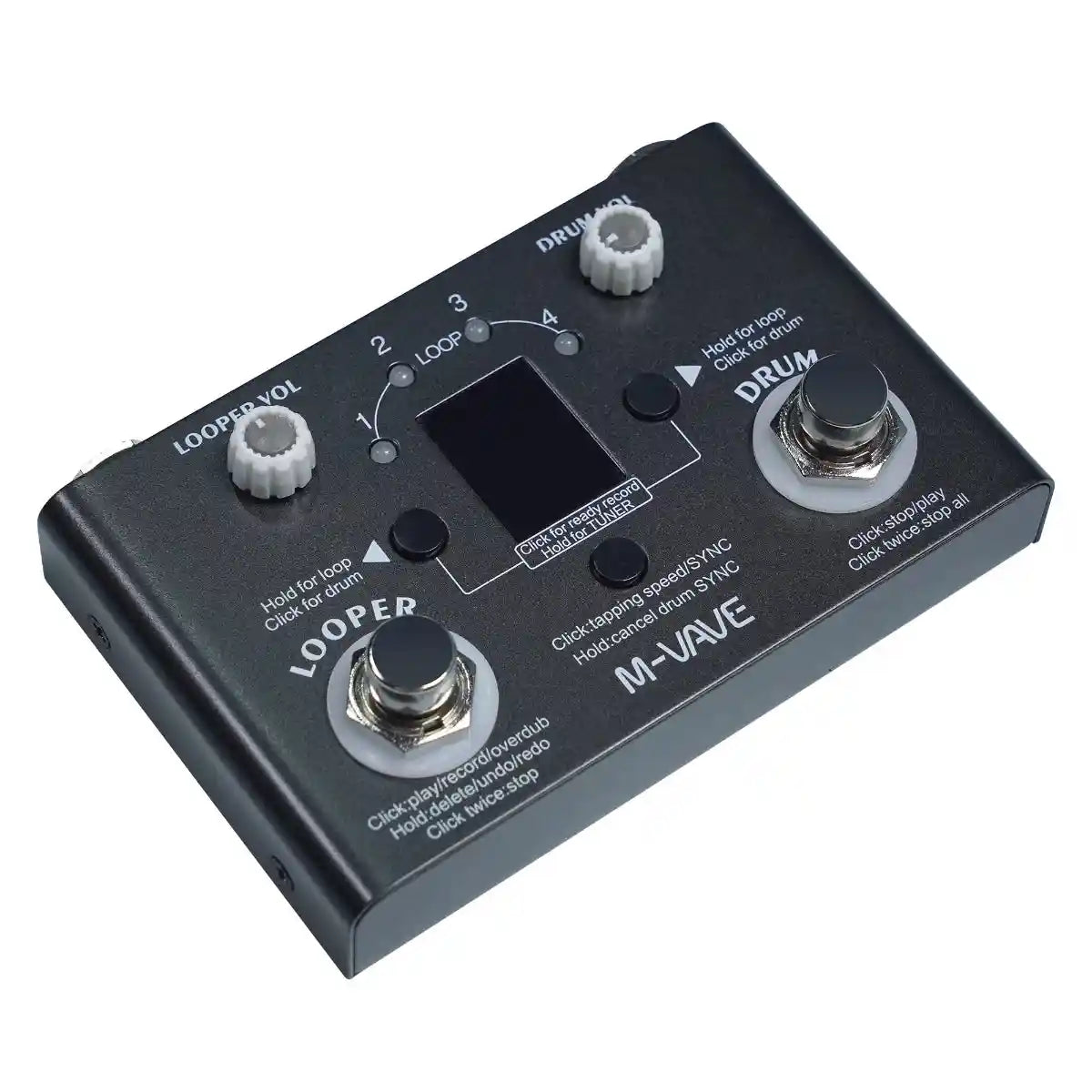 M-VAVE LOST TEMPO V2 multi-effect guitar pedal featuring a looper, drum machine, and precision tuner. Offers 30 drum patterns and 11-minute loop recording.