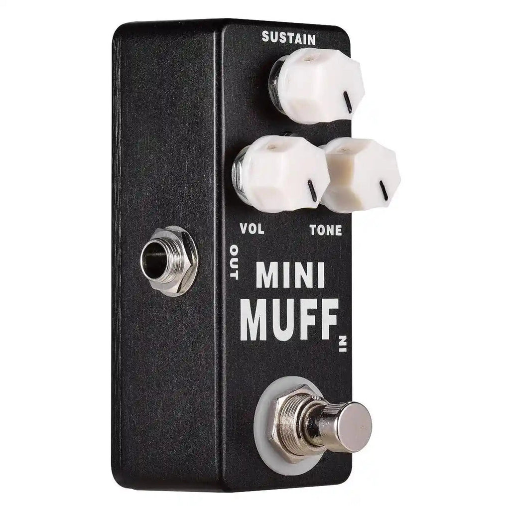 MOSKY Mini Muff fuzz guitar pedal with sustain, volume, and tone controls. Compact stompbox design for adding classic fuzz distortion to your sound.