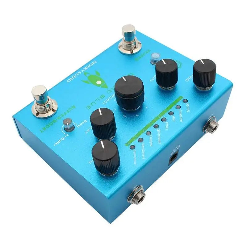 MOSKY Cosmic Blue Reverb Pedal with 8 reverb modes, featuring shimmer, plate, hall, and modulated effects. Ideal for ambient and atmospheric sounds.