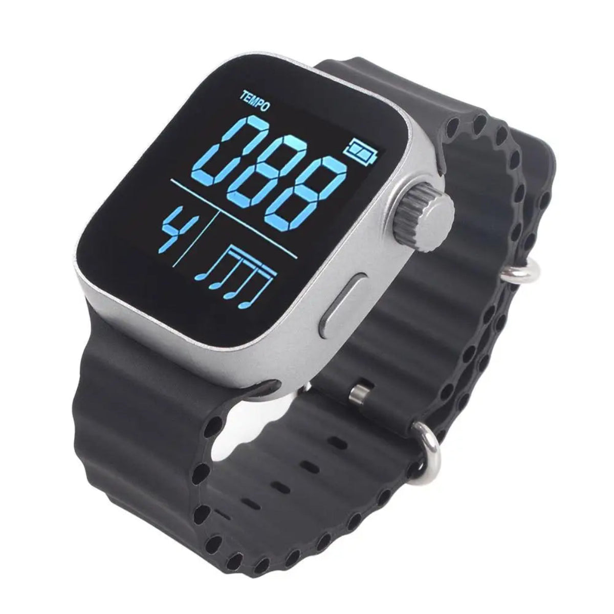 Wearable Vibrating Metronome Spor V5e2 with digital tempo display and black silicone strap for precise rhythm control. Ideal for silent music practice and fitness rhythm training.