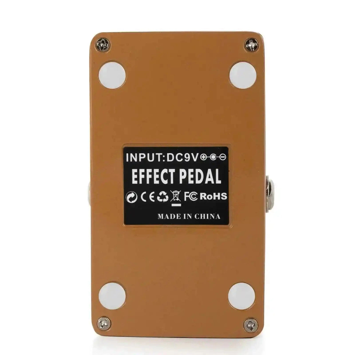 Bottom view of the Caline CP-508 Wonderland Reverb/Shimmer pedal, showing the input label, certification marks, and rubber feet for stability.