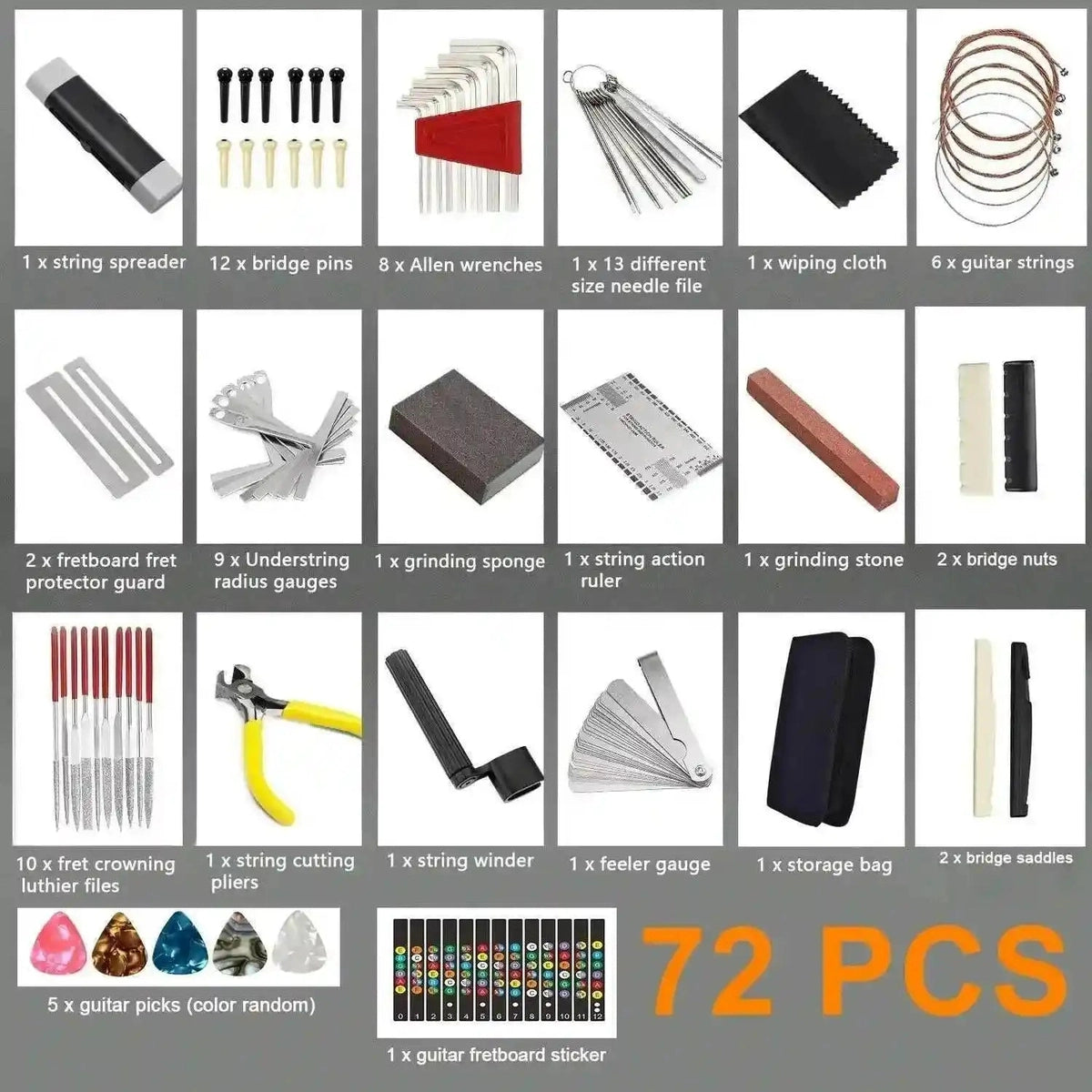 Guitar Repairing Tools Kit Setup Kit with Carry Bag 72 PCS.
