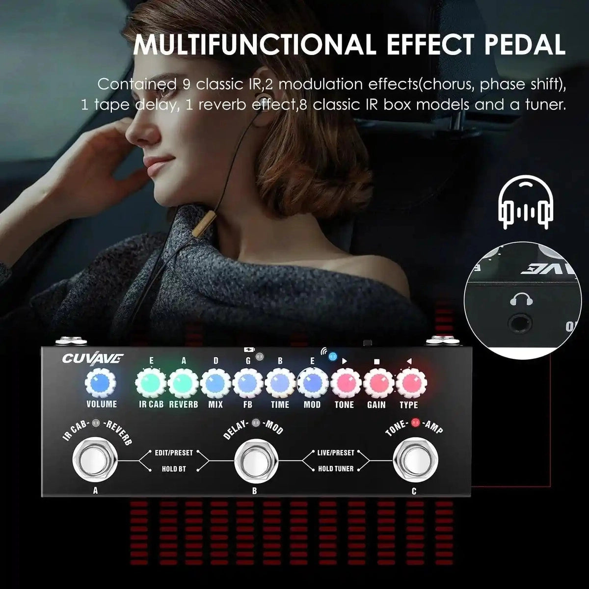 Cuvave - CUBE BABY / IR Cabinets Simulation / Chorus / Phaser / Reverb / Delay / Vibrato Pedal.